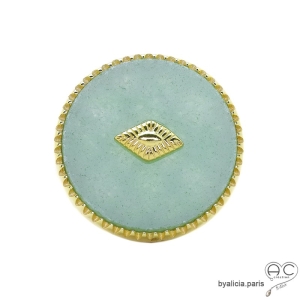 Bague aventurine ronde sur anneau fin réglable en plaqué or, pierre naturelle verte 