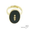 Bague onyx ovale sur anneau fin réglable en plaqué or, pierre naturelle noire 