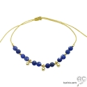 Bracelet fin lapis-lazuli et pampilles en plaqué or, pierre naturelle sur un cordon, fait main, création by Alicia