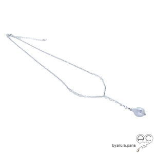 Collier perle baroque sur une chaîne en argent massif rhodié avec perles d'eau douce,  cravate ras de cou, création by Alicia