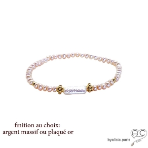 Bracelet en perle baroque et perles de culture d'eau douce rose, fait main, création by Alicia 