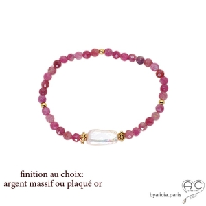 Bracelet perle baroque et tourmaline rose, pierre naturelle, fait main, création by Alicia 