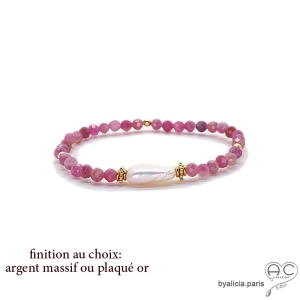 Bracelet perle baroque et tourmaline rose, pierre naturelle, fait main, création by Alicia 