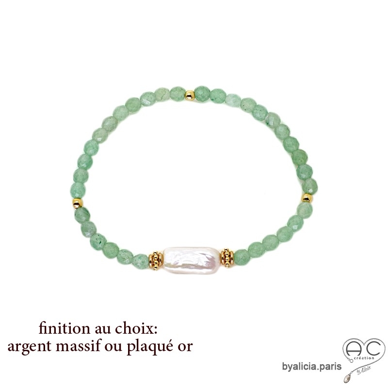 Bracelet élastique en vermeil plaqué or rose - Perle de Jade