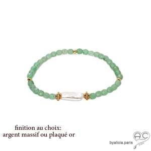 Bracelet perle baroque et aventurine, pierre naturelle verte, fait man, création by Alicia 