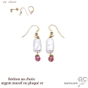 Boucles d\'oreilles pendantes perle baroque et tourmaline rose, fait main, création by Alicia