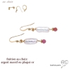 Boucles d'oreilles pendantes perle baroque et tourmaline rose, fait main, création by Alicia 