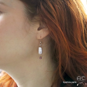 Boucles d'oreilles pendantes perle baroque et tourmaline rose, fait main, création by Alicia 