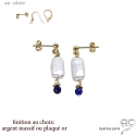 Boucles d\'oreilles pendantes, perle baroque et lapis-lazuli, fait main, création by Alicia