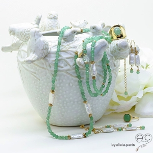 Boucles d'oreilles pendantes, perle baroque et aventurine, fait main, création by Alicia 