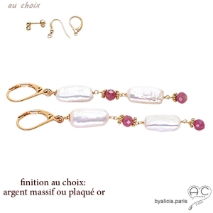 Boucles d'oreilles longues, perle baroque et tourmaline rose, fait main, création by Alicia 