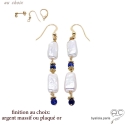 Boucles d\'oreilles longues perle baroque et lapis-lazuli, fait main, création by Alicia