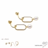 Boucles d'oreilles, anneau ovale avec pampille en perle de culture, plaqué or, pendantes, création by Alicia