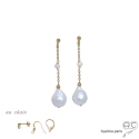 Boucles d\'oreilles perle baroque, chaîne en plaqué or avec perle d\'eau douce, longues, pendantes, fait main, création by Alicia