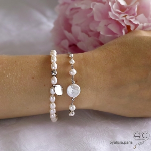 Bracelet perle baroque et perles de culture, chaine argent massif rhodié, fait main, création by Alicia