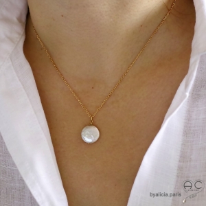 Collier pendentif perle baroque, plaqué or ou argent massif, fait main, création by Alicia