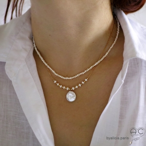 Collier perle baroque entouré des petites perles de culture, plaqué or, fait main, création by Alicia