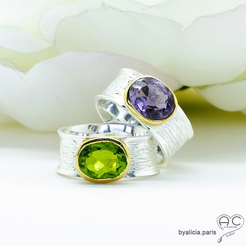 bague peridot veritable pierre naturelle anneau argent massif femme Taille de bague au choix 52