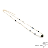 Collier onyx noir, spinelle, labradorite et perle, pierres fines sur une chaînette en plaqué or, femme, création by Alicia