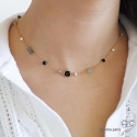 Collier onyx noir, spinelle, labradorite et perle, chaîne en plaqué or, fait main, création by Alicia