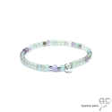 Bracelet fin fluorine et pampille médaille en argent massif, pierre semi-précieuse, fait main