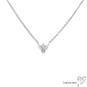 Collier avec fleur brillante en zirconium et argent massif rhodié, ras du cou, femme