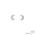 Puces d\'oreilles croissant de lune, boucles d\'oreilles brillantes en zirconium et argent massif, clous, femme