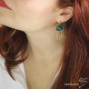 Boucles d'oreilles en onyx vert avec citrine et péridot, pierres fines, uniques, longues, argent massif doré à l'or fin 18K