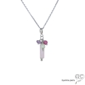 Pendentif breloque quartz rose, argent massif, gri-gri en pierre semi-précieuse, collier, fait main, créations by Alicia