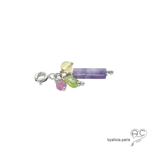 ras de cou pendentif breloque pierre lépidolite argent massif collier ras du cou violet fait sur mesure