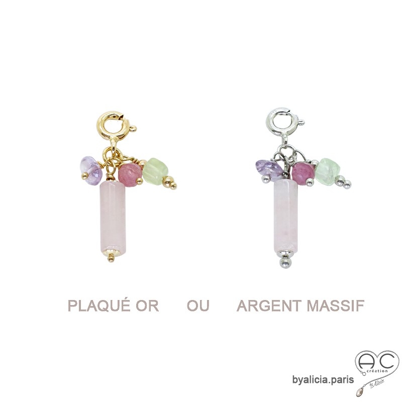 Breloque quartz rose, gri-gri en pierre semi-précieuse pour les bracelets, les créoles et les colliers , créations by Alicia