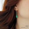 Boucles d'oreilles chrysoprase gouttes et malachite, pendantes, plaqué or et pierres fines vertes, création by Alicia