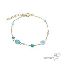 Bracelet calcédoine bleu, aigue marine, amazonite, plaqué or, pierres semi-précieuses, fait main, création by Alicia