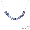Collier perles d\'eau douce gris-bleu irisée sur une chaîne en argent 925 rhodié, fait main, création by Alicia