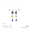 Boucles d'oreilles améthyste et péridot, plaqué or, pierres semi-précieuses, fait main, création by Alicia