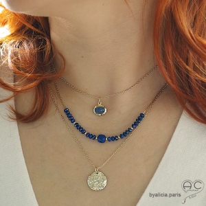 Collier lapis lazuli sur une chaîne en vermeil, pierre naturelle bleue, fait main, création by Alicia