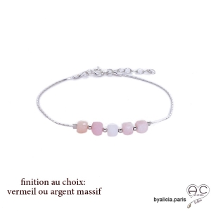 Bracelet avec opale rose en cube facetté sur une chaîne en vermeil ou argent massif rhodié, création by Alicia
