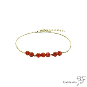 Bracelet fin cornaline sur une chaîne en vermeil, pierre naturelle orange, fait main, création by Alicia