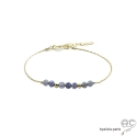 Bracelet fin saphir d\'eau sur une chaîne en vermeil, pierre naturelle bleu, création by Alicia