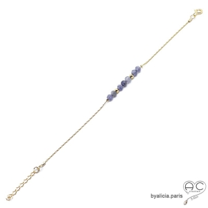 Bracelet fin saphir d'eau sur une chaîne en vermeil, pierre naturelle bleu, création by Alicia