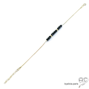 Bracelet fin spinelle noire sur une chaîne en vermeil, pierre naturelle, création by Alicia