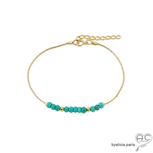 Bracelet fin turquoise reconstituée sur une chaîne en vermeil, fait main, création by Alicia