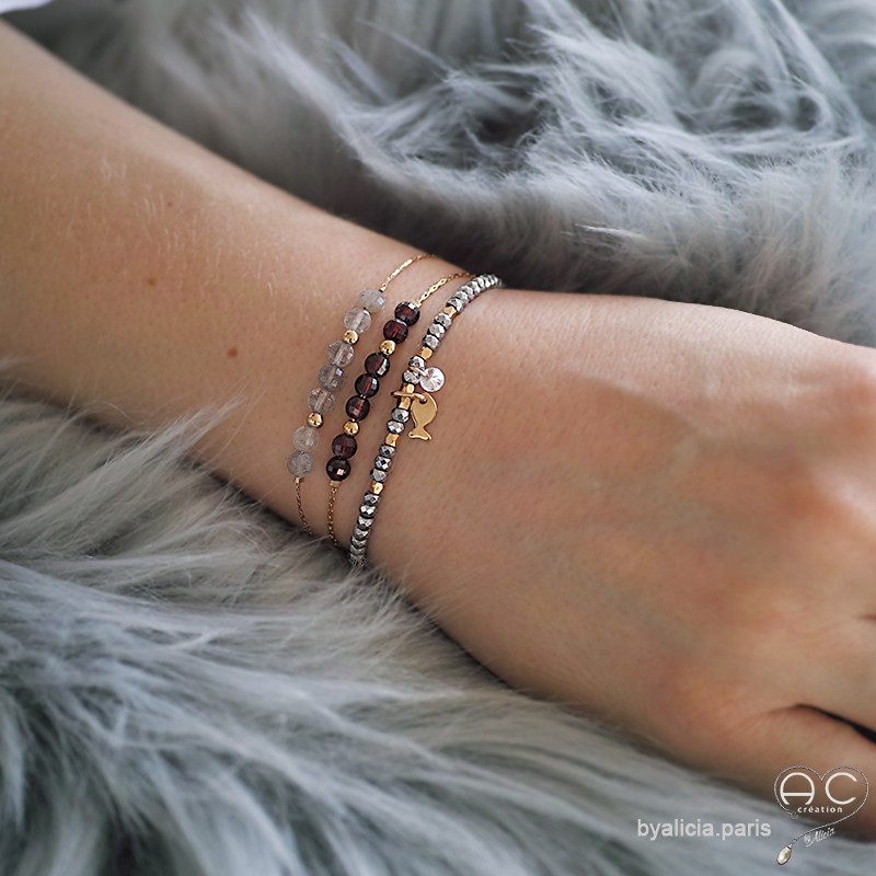 bracelet fin labradorite vermeil pierre naturelle fait main femme LONGUEUR  DE BRACELET AU CHOIX + 2cm + 1€ 15 cm + 2 cm chaînette de rallonge