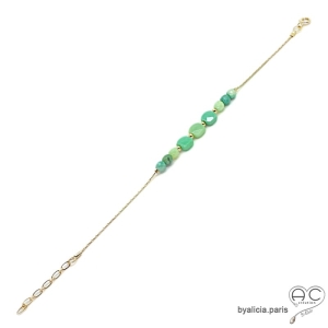 Bracelet fin agate verte sur une chaîne en vermeil, pierre naturelle, fait main, création by Alicia