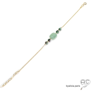 Bracelet aventurine et rubis zoïsite sur une chaîne en vermeil, pierre naturelle verte, fait main, création by Alicia