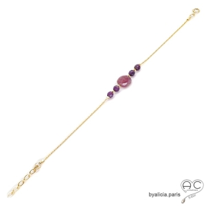 Bracelet rubis et améthyste sur une chaîne en vermeil, pierre naturelle, fait main, création by Alicia