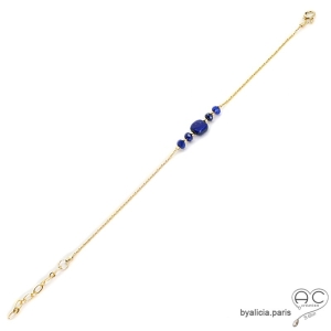 Bracelet lapis-lazuli sur une chaîne en vermeil, pierre naturelle bleue, fait main, création by Alicia