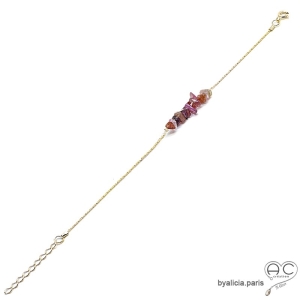 Bracelet tourmaline rose sur une chaîne en vermeil, pierre naturelle, fait main, création by Alicia