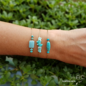 Bracelet amazonite et turquoise sur une chaîne vermeil, pierres naturelles, fait main, création by Alicia