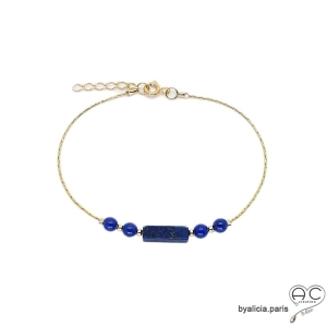 Bracelet lapis-lazuli sur une chaîne en vermeil, pierre naturelle, fait main, création by Alicia